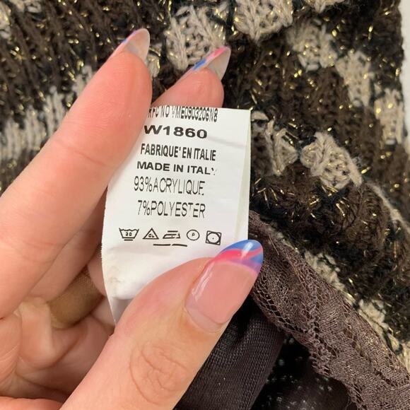 La Fee 3 S Maraboutee Italy Crochet Knit Sweater Dress 3/4 Sleeve Stripe Brown - Picture 7 of 8